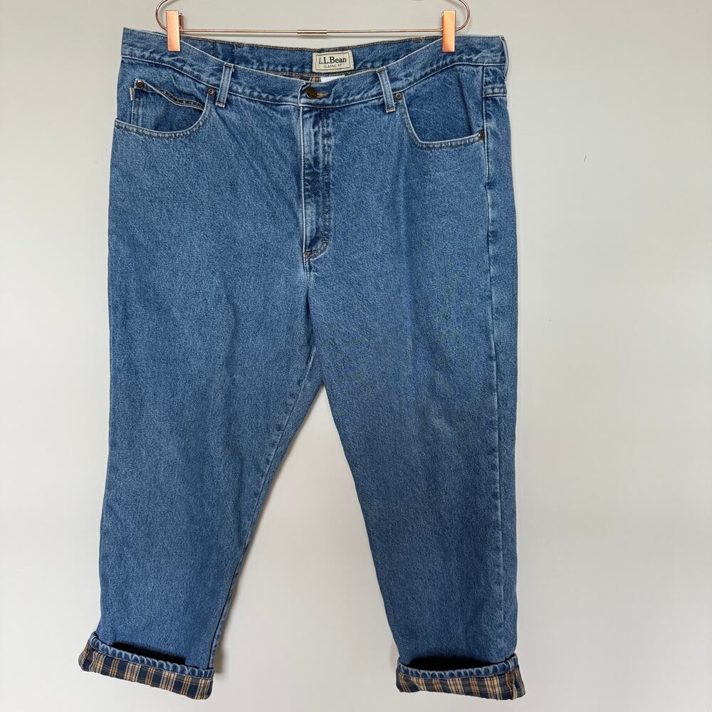 LL Bean Jeans Mens 42x29 Denim Flannel Lined Straight Leg Barn Country Outdoor